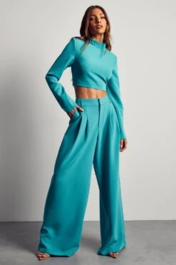 High Neck Cropped Top -Ladies Clothing Shop aqua high neck cropped top 3