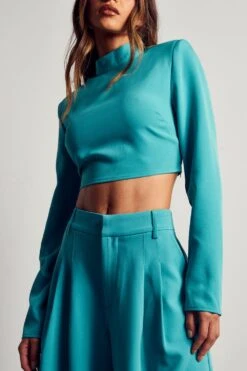 High Neck Cropped Top -Ladies Clothing Shop aqua high neck cropped top 4