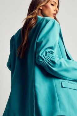 Ruched Sleeve Detail Blazer -Ladies Clothing Shop aqua ruched sleeve detail blazer 2