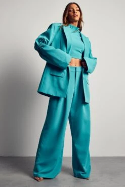 Ruched Sleeve Detail Blazer -Ladies Clothing Shop aqua ruched sleeve detail blazer 3
