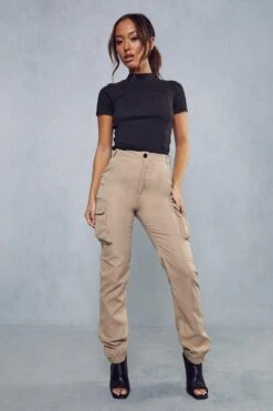 Belted Utility Cargo Trouser -Ladies Clothing Shop beige belted utility cargo trouser 3