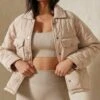 Quilted Pocket Front Jacket -Ladies Clothing Shop beige quilted pocket front jacket