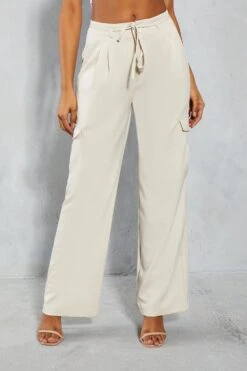 Tie Waist Pocket Relaxed Cargo Trouser -Ladies Clothing Shop beige tie waist pocket relaxed cargo trouser 1 1