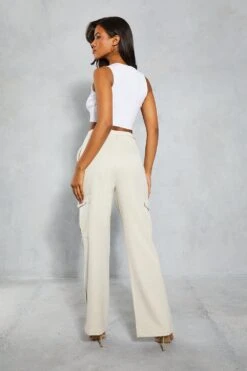 Tie Waist Pocket Relaxed Cargo Trouser -Ladies Clothing Shop beige tie waist pocket relaxed cargo trouser 1 2