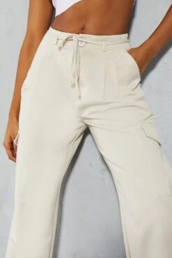 Tie Waist Pocket Relaxed Cargo Trouser -Ladies Clothing Shop beige tie waist pocket relaxed cargo trouser 1 3