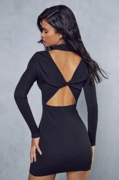 Asymmetric Twist Back Knitted Mini Dress