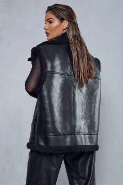 Aviator Borg Lined Biker Gilet -Ladies Clothing Shop black aviator borg lined biker gilet 2