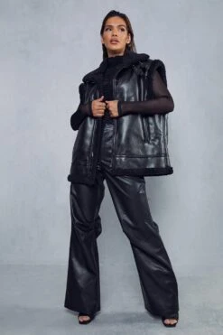 Aviator Borg Lined Biker Gilet -Ladies Clothing Shop black aviator borg lined biker gilet 3