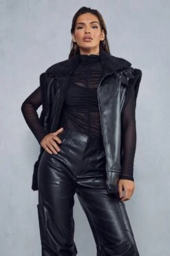 Aviator Borg Lined Biker Gilet -Ladies Clothing Shop black aviator borg lined biker gilet 4