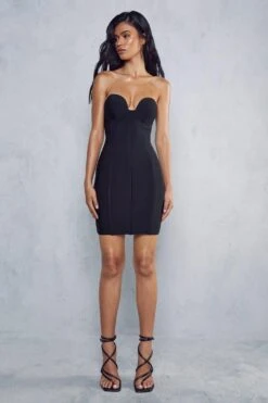 Bandage Seam Detail Curved Neck Mini Dress -Ladies Clothing Shop black bandage seam detail curved neck mini dress 3