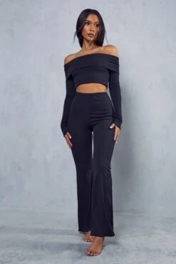 Bardot Rib Top & Trouser Co-ord -Ladies Clothing Shop black bardot rib top trouser co ord 3