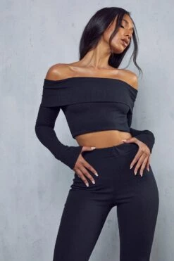 Bardot Rib Top & Trouser Co-ord -Ladies Clothing Shop black bardot rib top trouser co ord 4