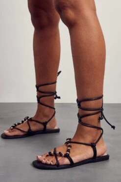 Bead Detail Strappy Sandals -Ladies Clothing Shop black bead detail strappy sandals 2