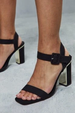 Block Heel Metal Tip Ankle Strap Heel -Ladies Clothing Shop black block heel metal tip ankle strap heel 2