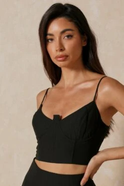 Boning Corset Detail Crop Top -Ladies Clothing Shop black boning corset detail crop top 4