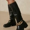 Chunky Removable Chain Knee High Boot -Ladies Clothing Shop black chunky removable chain knee high boot