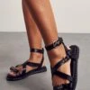 Chunky Sole Studded Sandal -Ladies Clothing Shop black chunky sole studded sandal