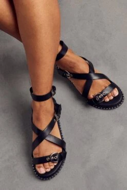 Chunky Sole Studded Sandal -Ladies Clothing Shop black chunky sole studded sandal 2