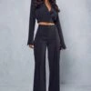 Cinched Waist Straight Leg Trousers -Ladies Clothing Shop black cinched waist straight leg trousers