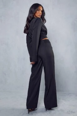 Cinched Waist Straight Leg Trousers -Ladies Clothing Shop black cinched waist straight leg trousers 2