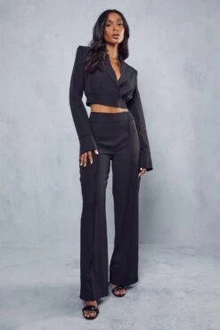Cinched Waist Straight Leg Trousers -Ladies Clothing Shop black cinched waist straight leg trousers 3