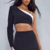 Colour Block One Shoulder Micro Mini Co-ord -Ladies Clothing Shop black colour block one shoulder micro mini co ord