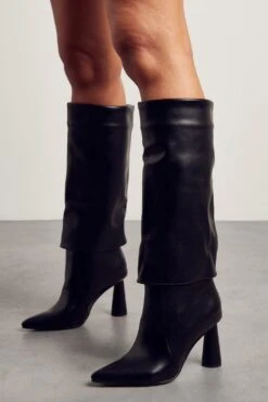 Cone Heel Folded Knee High Boots -Ladies Clothing Shop black cone heel folded knee high boots 2