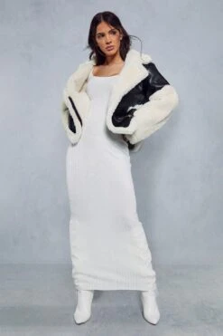 Contrast Borg Detail Aviator Jacket -Ladies Clothing Shop black contrast borg detail aviator jacket 3