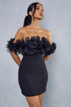 Corsage Off Shoulder Mini Dress -Ladies Clothing Shop black corsage off shoulder mini dress 4