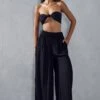 Crinkle Sheer High Waisted Wide Leg Trouser -Ladies Clothing Shop black crinkle sheer high waisted wide leg trouser