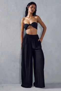 Crinkle Sheer High Waisted Wide Leg Trouser