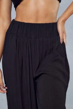 Crinkle Sheer High Waisted Wide Leg Trouser -Ladies Clothing Shop black crinkle sheer high waisted wide leg trouser 5