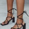 Croc Square Toe Tie Up Mid Heels 1 Croc Square Toe Tie Up Mid Heels -Ladies Clothing Shop black croc square toe tie up mid heels