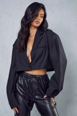 Cropped Boxy Blazer 12 Cropped Boxy Blazer -Ladies Clothing Shop black cropped boxy blazer 4