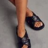 Cross Over Quilted Sliders -Ladies Clothing Shop black cross over quilted sliders