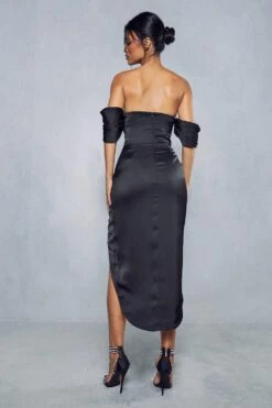 Cupped Corseted Drape Sleeve Wrap Midi Dress -Ladies Clothing Shop black cupped corseted drape sleeve wrap midi dress 2