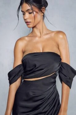 Cupped Corseted Drape Sleeve Wrap Midi Dress -Ladies Clothing Shop black cupped corseted drape sleeve wrap midi dress 5