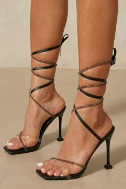 Diamante Clear Strappy High Heels
