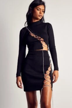 Diamante Cord Ribbed Mini Skirt -Ladies Clothing Shop black diamante cord ribbed mini skirt 4