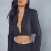 Diamante Strap Cropped Blazer -Ladies Clothing Shop black diamante strap cropped blazer