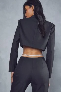 Diamante Strap Cropped Blazer -Ladies Clothing Shop black diamante strap cropped blazer 2