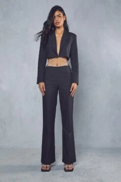 Diamante Strap Cropped Blazer -Ladies Clothing Shop black diamante strap cropped blazer 3