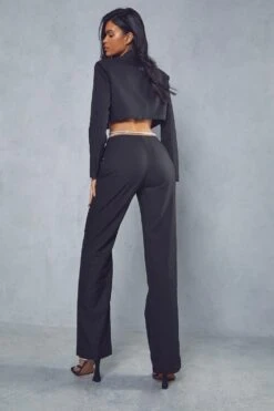 Diamante Strap Straight Leg Trousers -Ladies Clothing Shop black diamante strap straight leg trousers 2