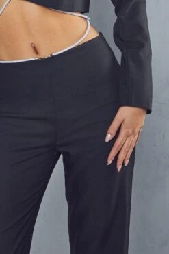 Diamante Strap Straight Leg Trousers -Ladies Clothing Shop black diamante strap straight leg trousers 4