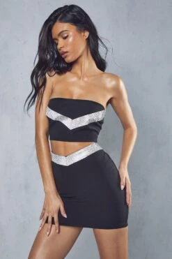 Diamante Trim Mini Skirt Co-ord -Ladies Clothing Shop black diamante trim mini skirt co ord 5