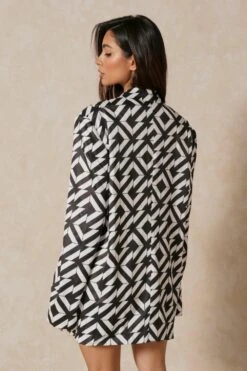 Diamond Print Oversized Blazer -Ladies Clothing Shop black diamond print oversized blazer 2