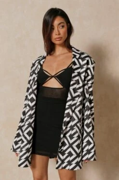 Diamond Print Oversized Blazer