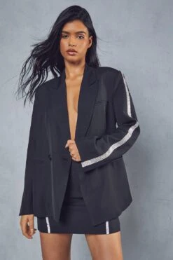 Double Breasted Diamante Side Stripe Blazer -Ladies Clothing Shop black double breasted diamante side stripe blazer 4