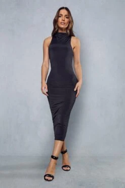 Double Layer High Neck Race Midi Dress