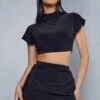 Double Layer Slinky Crop & Low Rise Mini Skirt Co-ord 2 Double Layer Slinky Crop & Low Rise Mini Skirt Co-ord -Ladies Clothing Shop black double layer slinky crop low rise mini skirt co ord